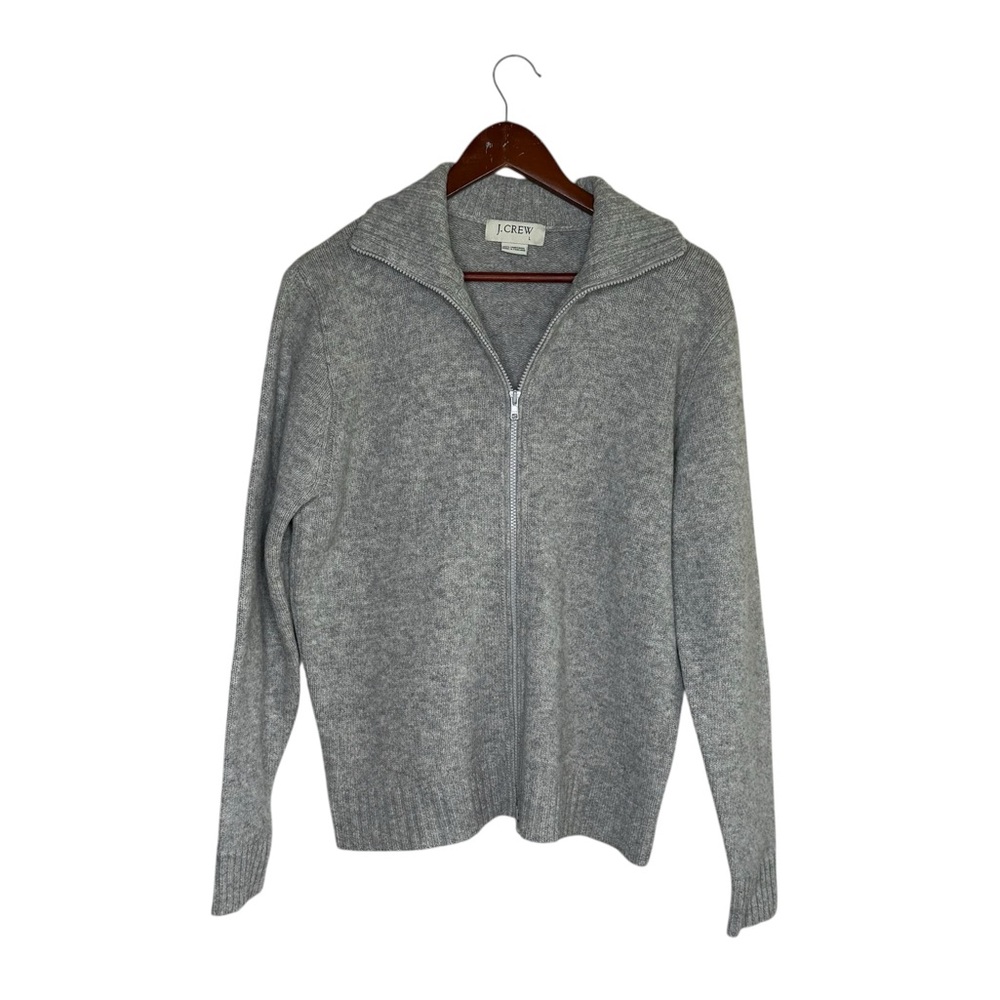 Vintage J. Crew Y2K 90's 100% Lambswool Solid Gray Zip Up Sweater Fall Winter